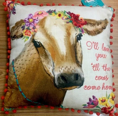 Pioneer Woman Decorative Throw Pillow, Cow 18" x 18" I’ll Love You Till the Cows - Image 1 of 4