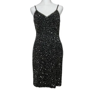 Laurence Kazar Vintage 90s Y2K Black Beaded Silk Mini Dress Small - Picture 1 of 8