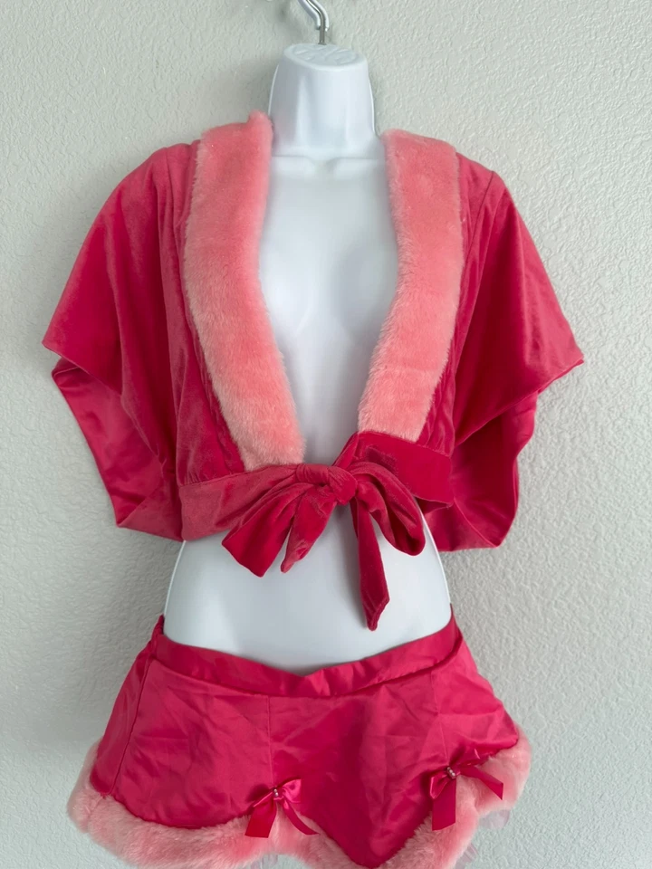 Victoria Secret Satén Terciopelo Santa Bebé Conjunto Imitación Piel Top y Falda Foto 1 de 4