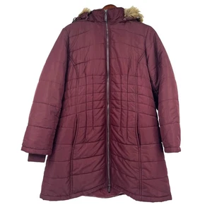 Susan Graver Puffer Coat w/ Removable Faux Fur Trimmed Hood burgundy size XL - Picture 1 of 11