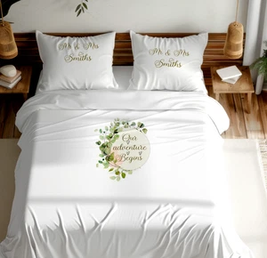 Personalisiertes maßgeschneidertes Brautgeschenk, Hochzeit Blumen Bettbezug Set, Schlafzimmer Artikel - Bild 1 von 3