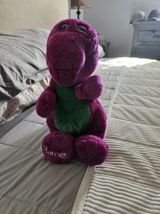 Vintage Barney The Dinosaur Plush 12” Lyons Group Stuffed Animal Purple Green - Picture 1 of 7
