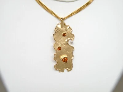 Auténtico Colgante Hecho a Mano Oro Amarillo 14k, Citrino y Diamante NUEVO Foto 1 de 4