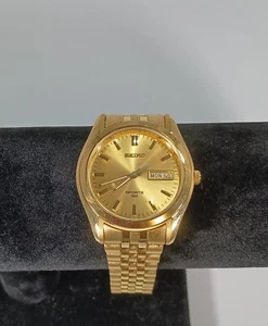 Seiko Sports 50 Watch Men 38mm Gold Tone Dial Day Date 7N48-8A00 New Battery - Picture 1 of 10