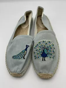 Soludos Light Blue Chambray Embroidered Peacock Espadrille Slip On, Women's 10 - Picture 1 of 2