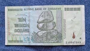 Zimbabwe - 10 Trillion Dollars 2008 - REPLACEMENT ZA0007503 LOW SERIAL - Picture 1 of 2