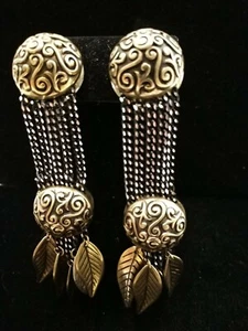 DOMES DE METAL DORADAS HOJAS PLATEADAS CADENAS NEGRAS COMO ESTÁN PENDIENTES CLIP DE COLECCIÓN - Imagen 1 de 8