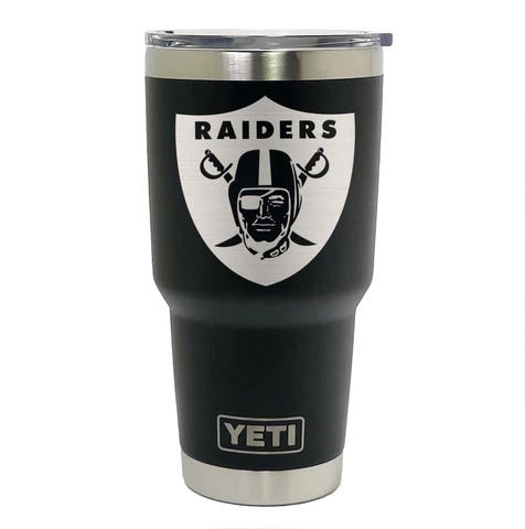 Oakland Raiders YETI Laser Engraved Colster, 20 or 30 oz. Black Tumbler Cover