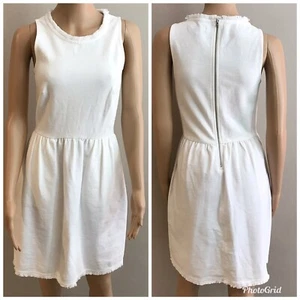 Madewell Fringed Back Zip Sleeveless Stretch Cotton Pockets White Dress Sz S - Picture 1 of 9