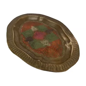 Bandeja de latón adornada pequeña ovalada de colección para atrapar todos los platos de 8" grabados con color - Imagen 1 de 8