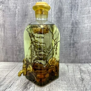 Vintage Italian Decorative Kitchen Infused Oil Herbs Glass Bottle Decor 9" Tall