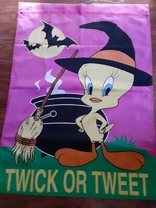 Bandera/bandera de Halloween 1997 Tweety Twick o Tweet grande 40"" H x 30"" con brillante - Imagen 1 de 6