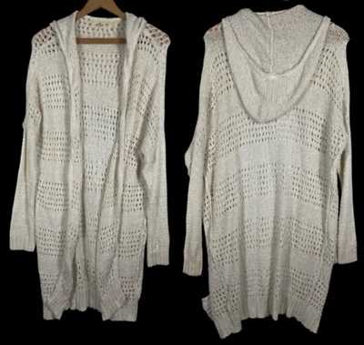 Hollister Open Knit Crochet Long Duster Hood Sweater Medium Large Beach Boho Y2K - Image 1 of 4