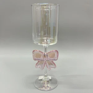 NEW Petal & Pearl Large PINK BOW Wine Glass Rare Iridescent Pastel Pale - Picture 1 of 4