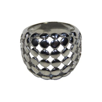 Anel feminino de aço inoxidável polido com lado texturizado aberto - Imagem 1 de 3