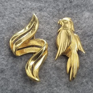 Lot 2 M Jent Gold Tone Brooch Pins Abstract Ribbon & Bird Spring Wiggling Wing - Picture 1 of 8