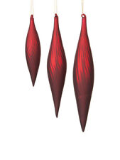 44552 Melrose S/3 LARGE 12" Red Swirl Icicle Finial Hand Blown Glass Ornament