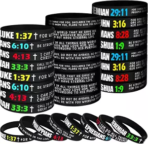 96 Pieces Bible Verses Silicone Bracelets Religious Rubber Wristbands Inspiratio - Picture 1 of 12