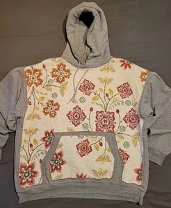 Reworked Women's Hoodie Sz XL Quilt Blanket Upcycle Floral Granola OOAK Cottage - Picture 1 of 12