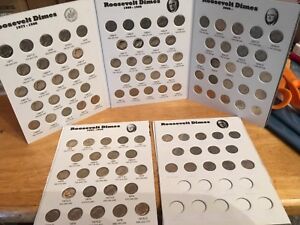 COMPLETE  Set  Roosevelt Dimes 1964 - 2022 in Coin Folders; Silver and Clad