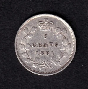 Canada 1881H 5c Five Cent Silver Coin Queen Victoria VF Very Fine .925 Silver #1 - Picture 1 of 2