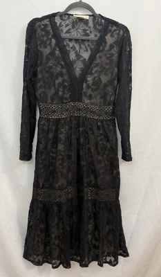 Vestido Love Stitch Midi Negro Crochet Encaje Mujer Talla M Forrado Superposición Transparente Foto 1 de 4