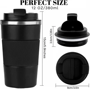 Insulated Travel Coffee Mug - Spill & Leak Proof - Black Color - 12 OZ - Picture 1 of 5