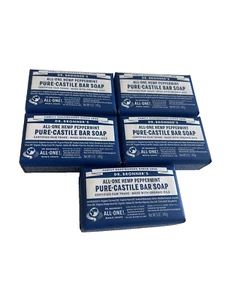 5 PACK Dr. Bronners Pure-Castile Bar Soap Peppermint Hemp 5 oz - Picture 1 of 2