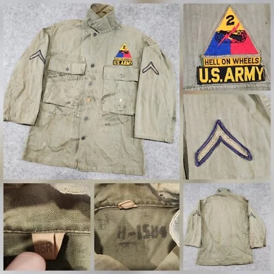 Chaqueta De Colección Segunda Guerra Mundial HBT Para Hombres 36R Ejército de Estados Unidos 2da División Blindada He*ll On Wheels Años 40 Foto 1 de 4