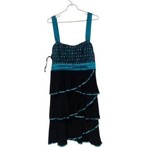 Taboo Mini Evening Dress Black Blue Womens 3X Sleeveless Tiered Sequin Layered - Picture 1 of 7