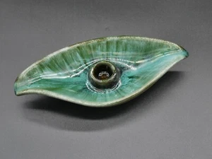 Leaf Candle Stick Holder Green Drip Glaze 7" Vintage Blue Mountain Art Pottery - Picture 1 of 10