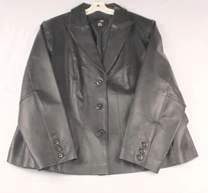 East 5Th Women's 3X Black 100% Genuine Leather Jacket Button-Up - Picture 1 of 17