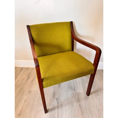 Mid Century Modern Armchair Madison Furniture Walnut Green Tweed Desk Chair - Image 1 of 4