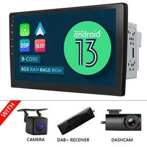 DAB+CAM+DVR+2DIN Android 13 8-Core Car Stereo 10.1" QLED CarPlay Radio Head Unit - Picture 1 of 24