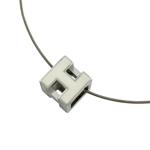 HERMÈS Collana Hermes Cenere Cardata H Cubo Logo Placcato Argento Bianco Donna Usata