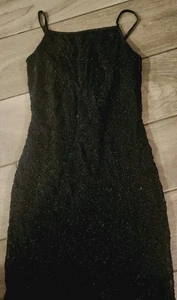 Vintage La Belle Black Beaded Sparkle Stretch Sleeveless Maxi Dress Sz S - Picture 1 of 9