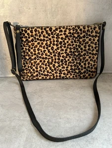 Black Leather Animal Print Hair Front Zipped Crossbody / Wrist Strap Women’s Bag - Picture 1 of 12