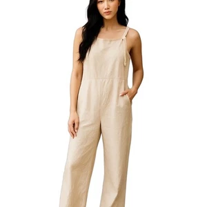 Zanzea Collection Jumpsuit Oberall Cream Cotton 3XL Summery Bohemian Minimalist - Picture 1 of 7