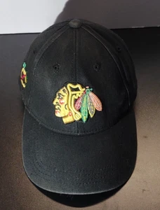 Chicago Blackhawks Hat Cap Strap Back Black Fan Favorite NHL Hockey Logo Youth - Picture 1 of 9
