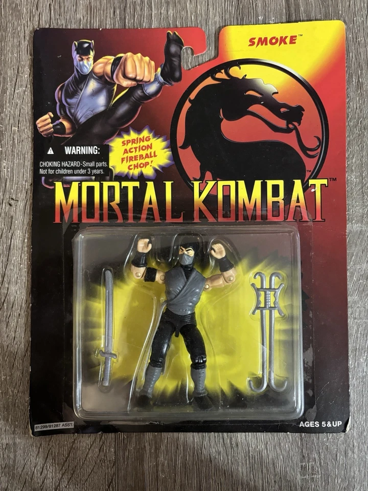  复古 Carded Mortal Kombat 烟雾可动人偶 1994 孩之宝 MOC 全新未拆封 — 第 1/3 张图片