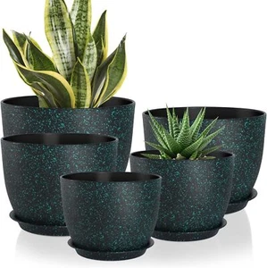5Pcs Plant Pots Set w/Drainage Holes 10-7In Indoor Outdoor Garden Planters Green - Picture 1 of 5
