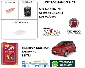 KIT TAGLIANDO E OLIO ORIGINALE SELENIA K 5W-40 FIAT 500 1.2 BENZINA 51KW 69 CV - Foto 1 di 2