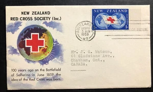 1959 Auckland New Zealand First Day Cover FDC To Canada Red Cross Society - Picture 1 of 2