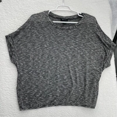 AB Studio Shirt Women's Medium Gray Heather Short Sleeve Scoop Neck Loose Fit - Image 1 of 4