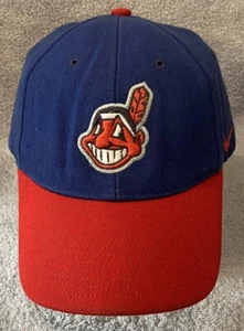 Nike Cleveland Indians Chief Wahoo Strapback Hat OSFA Blue Red Baseball VTG Cap - Picture 1 of 9