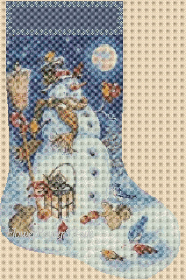 Christmas Stocking Snowman Cross stitch chart  1 FlowerPower37-UK - Image 1 of 1