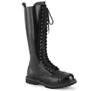 Demonia Men's Long Knee Combat Leather Boots Gothic Punk Rock Riot-20 - Picture 1 of 16