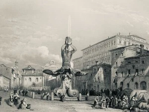 c1840 Antique Print ROME - PIAZZA BARBERINI by Noel Humpherys Esq. - Picture 1 of 3