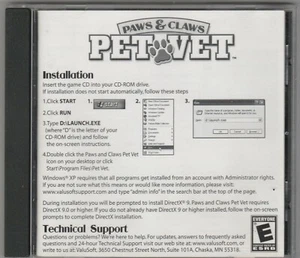 Paws & Claws Pet Vet by ValuSoft for Win XP ~ 2006 ~ CD-ROM - Picture 1 of 2