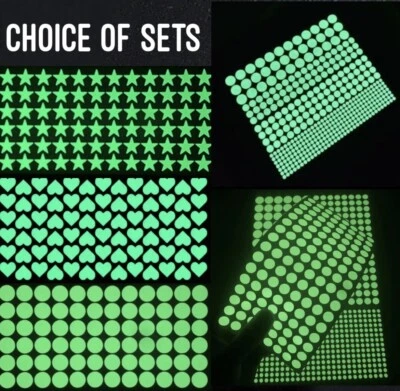 Glow In The Dark Round Dot Heart Star Luminous Sticker Set Ceiling Wall Decal - Image 1 of 3